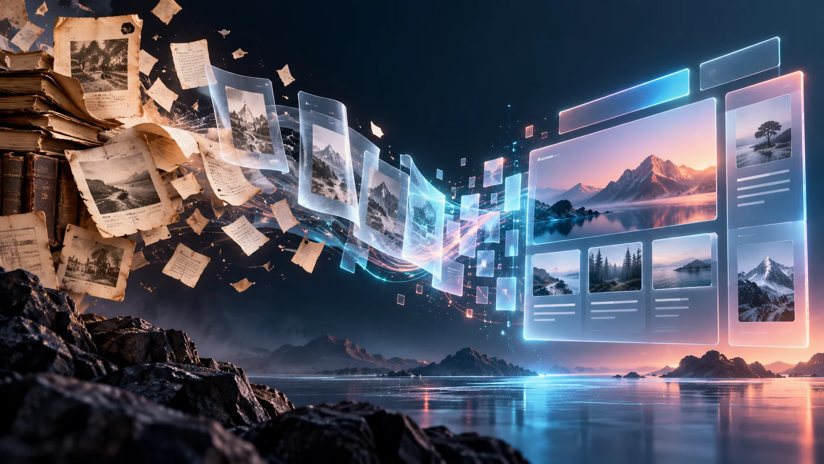 Archival pages transforming into a modern website